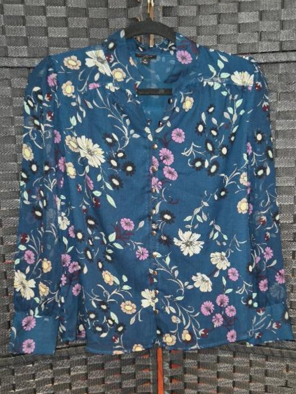 Ann Taylor Floral Stand Mock Collar Blouse